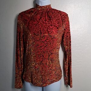 VTG Velvet Floral Paisley Longsleeve Turtleneck Blouse Women's Small Made In USA